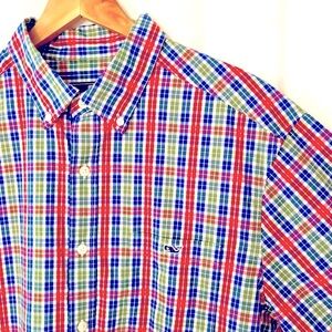 VV Men’s Stretch Poplin Tattersall Button-Down Shirt -Large